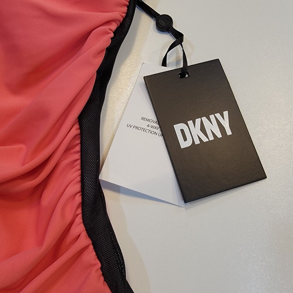 DKNY Ruched V-Neck One-Piece‎ Swimsuit Watermelon Sz 10 NWT - Picture 5 of 11